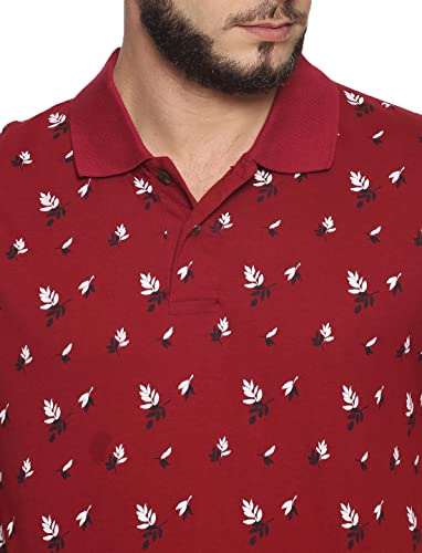 Image of KRYPTIC Men's 100% Cotton Maroon Leaf Printed Polo Tshirt (S)