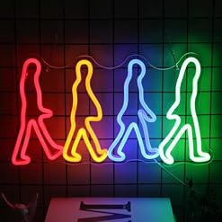Rock Band Neon Sign Four People Walking Neon Lights for Bedroom Music LED Sign Abbey Road Wall Art Light Up Sign for Game Room Man Cave Decor Rock Music Fans Gifts - Les Beatles, Paul McCartney, John Lennon, RIngo Starr, George Harrison