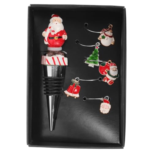 Mikinona 1 Juego Tapones de Vino Reutilizables con Encantos Navideños Sellador Vino Metálico para Preservar como Decoración
