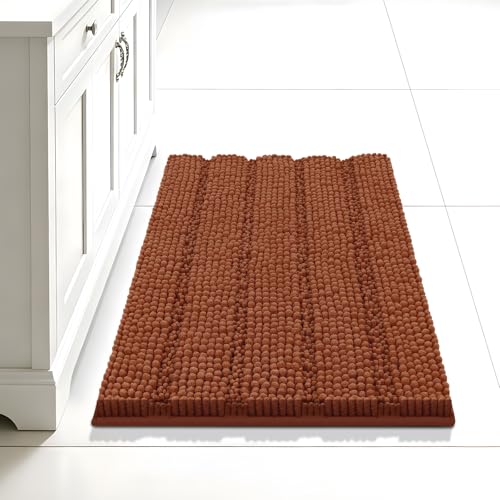 Bcoimo 2417 Chenille Bath Mat Non-Slip with Backing Bath Rug Ultra-Absorbent and Machine Washable Bathroom Mat Quick-Dry Design. Ideal for Bathroom and Tub Areas