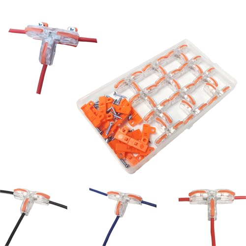 Compact Wire Connectors, CTRICALVER 12pcs lever nut connector, T-type wire connector，with Screws and Base