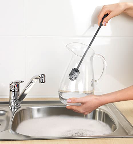 Foto von WENKO Silikon Flaschenbürste Sia, Lange Reinigungsbürste mit kleinem Bürstenkopf aus Silikon, zum Spülen von Flaschen, Karaffen und Thermoskannen mit schmaler Öffnung, Ø 3,5 x 38 cm, Grau