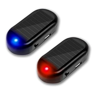 YOMTOVM Red+Blue Car Solar Power Simulated Dummy Alarm, Anti-Theft Fake Car Alarm LED Flashing Security Light with USB Charger Port for Car