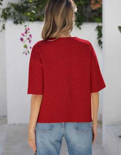 Image of Alsol Lamesa Women's Lightweight Button Up Knitted Cardigan Sweater Solid Color Short Sleeve Cute Cardigan Tops