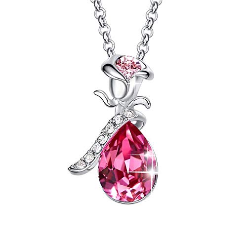 Bijou pendentif femme fleur de rose orné de cristaux fins au design romantique P0319A