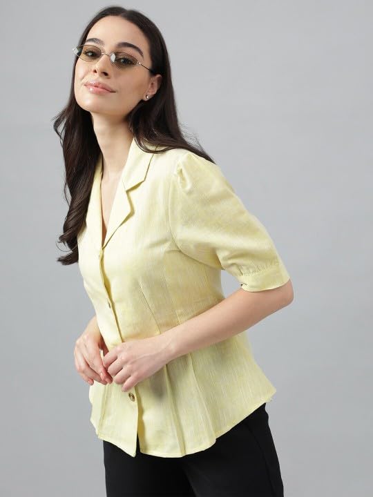 Image of Hancock Women Solid Lapel Collar Regular Fit Formal Shirt