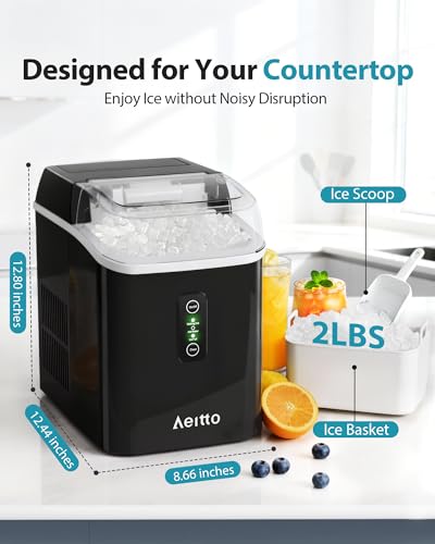 Image of Aeitto Nugget Ice Maker Countertop, 42lbs /24H Ice Machine with 1.5L Water Tank, Rapid Ice Release in 6 Mins, Self-Cleaning Pebble Ice Maker with Basket and Scoop for Home Office RV and Party, Black