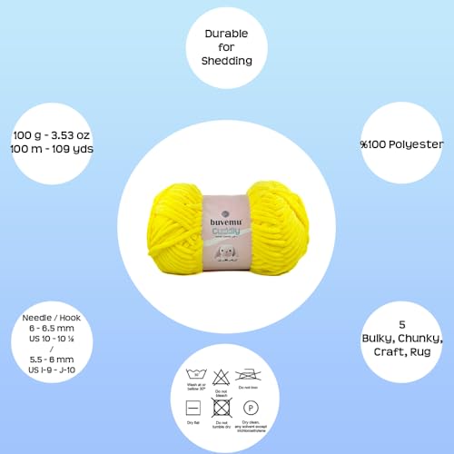 Image of Cuddly Velvet Chenille Yarn, Super Soft Fluffy Bulky for Knitting Crocheting Crafting Blanket Amigurumi, Durable for Shedding, 3.53 Ounces (100 Gram) 109 Yards (100 Meters) (Bright Yellow)