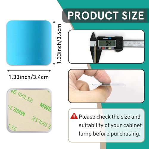 Image of 12 Pcs Under Cabinet Light Magnetic Strip, Replacement Magnetic Strips with Adhesive Backing for Cabinet Lights - Iron Sheet for Cabinet Lighting(3.4CMx3.4CM Not Magnets)