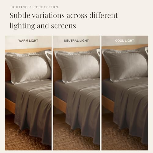 Image of Huesland Premium 100% Pure Cotton Luxe Soft Touch 300 Thread Count Bedsheet for Double Bed King Size with 2 Pillow Covers | Dessert Taupe | 108 x 108 inches