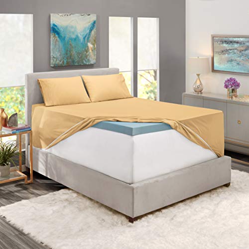 Image of Nestl Full Bed Sheet Set - Camel Gold - 4-Piece Extra Deep Pocket | Instantly Soft, Night-One Ready (No Wash Required). Fits Extra Deep Pockets up to 24 Inches, 360-Degree Elastic Grip