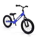 Bicystar 14 Inch Balance Bike for Kids 3-6 Year Old, No Pedals, Air Rubber Tires, Adjustable Height, Pedalless Bicycle for Boys, Girls, Dark Blue