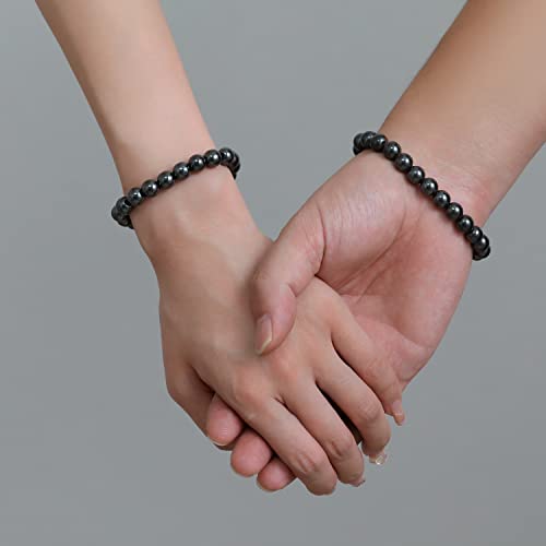 BYSON 4 Pcs/Set Black Hematite 8mm Ball Bead Magnet Stone Bracelet for Women Men Elastic Stretch Beaded Bracelets Jewelry Unisex2