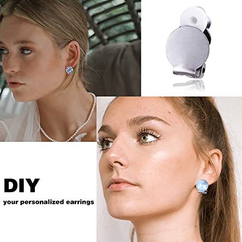 20Pcs Round Flat Back Tray Earring Clips Stainless Steel Non-Pierced Earrings Converter Components With 20Pcs Silicone Earring Findings Pad Base For Diy Jewelry Making #TOP5
