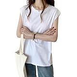 [PALAME] タンクトップ レディース Tシャツ 無地 クルーネック 【細腕肌見せ・抜け感・自由にコーデ】 ノースリーブTシャツ フレンチスリーブ トップス 着痩せ 柔らか 通気 涼しい カジュアル おしゃれ 重ね着 オフィス 通勤 日常 夏 (JP, アルファベット, L, ホワイト)