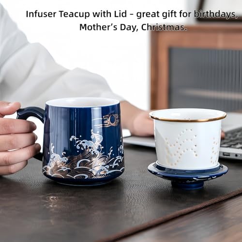 Tasse à thé en céramique infuseur bleu azur de qualité - 5
