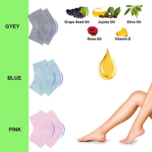 Vented Moisturizing Gel Heel Socks, 3 Pairs Toeless Spa Sock For Foot Care Treatment, Cracked Heels, Dry Feet, Foot Calluses (Gray, Green, Pink) #TOP2