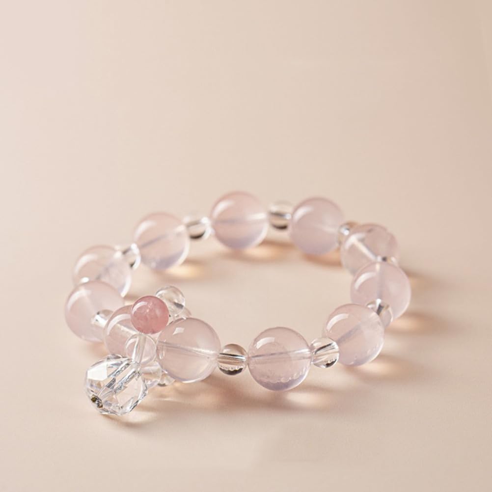 Bracciale al Quarzo Rosa curativo al Quarzo Trasparente, Braccialetti Naturali Fatti a Mano Bracciale Elasticizzato con Pietra preziosa Rosa Naturale per l'energia positiva