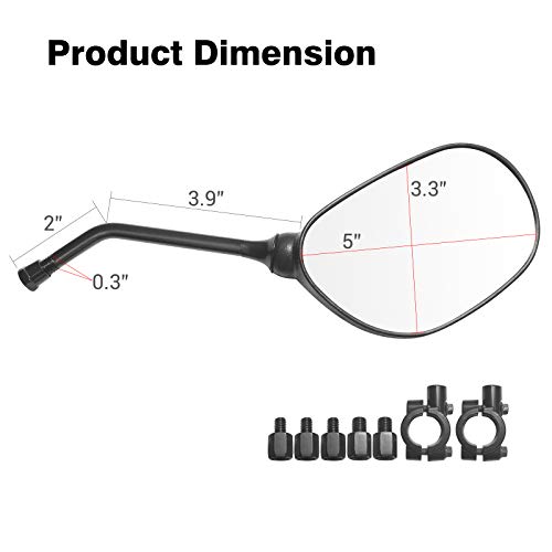 Autopher Pair Set Of Motorcycle Atv Side Rear View Mirror With Black Bolts 7/8" Handle Bar Mount Clamp, Compatible With Scooter Moped Polaris Dirt Bikes #TOP4
