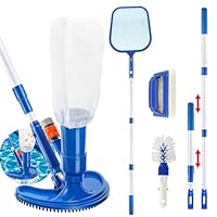 Pool Bodensauger Set, Tragbarer Jet Vacuum Head Pool Staubsauger mit Teleskopstange und Saugbürste Auffangsack, Pool Reinigungsset mit Scheuerbürste und Skimmernetz für Blätter Schmutz Sand Schlamm