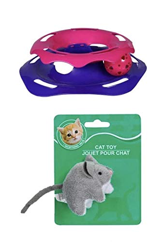 HT Cat Toys, Cat Fast Track Toy with Balls, 2x8.25 Inches in Size, Bundled with a Second Cat Toy, a Plush Mouse Cat Toy (2 Cat Toys)