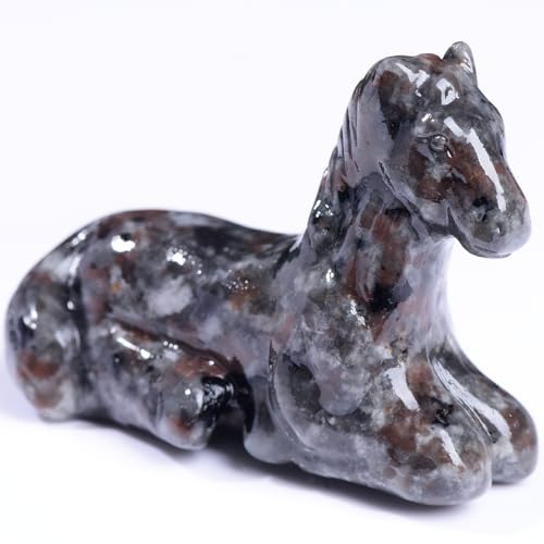Ytbeoxk 2.2 Inch Flame Stone Horse Crystal Figurines,Hand-Carved Healing Crystals Decor, Horse Statues Stone Energy Gemstones,in Bedroom Office Meditation Memorial Gifts for Men and Women