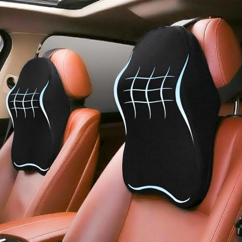 AYKA Car Neck Rest Pillow | Memory Foam Headrest Cushion for Car Neck Support & Driving Comfort | Relieves Pain During Long Drives & Daily Commute | Neck Cushion with Washable Cover | Black | Set of 1