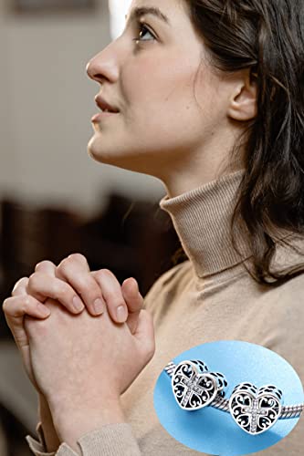 Gemdazz Snowflake And Faith Cross In Heart Charm Set In 925 Sterling Silver,Fit Bracelet, Christmas Thanksgiving Gift For Grandma/Mother #TOP5