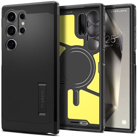 Spigen for Galaxy S24 Ultra Case, Tough Armor MagFit [Kickstand] [Compatible with MagSafe] [Military-Grade Protection] - Black
