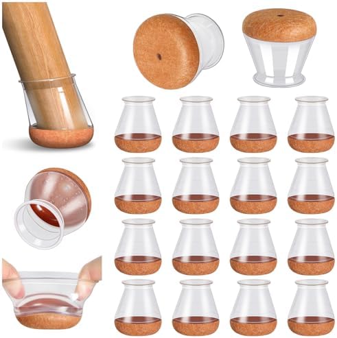 16 Stück Stuhlbeinkappen Rund, Filzgleiter für stühle, Stuhlbeinschoner | Schutzkappen für Schräge Stuhlbeine, Kratzschutz für den Boden & Lärmminderung, Klare (Ø 14–20 mm)