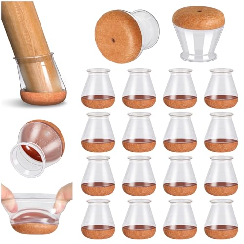 Protector Patas Sillas, 16 Piezas Protectores de Suelo para Patas de Silla, Silicona Tapas de Piernas de Silla con Almohadilla de Fieltro Engrosada, Antiarañazos, Reducción de Ruido(Transparente)