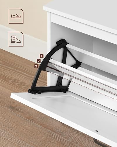 VASAGLE Panca Scarpiera, Scarpiera da Ingresso con 1 Anta a Ribalta, Divisore Interno Regolabile, Mobile Porta Scarpe, con Maniglie Incavate Laterali, 80 x 30 x 46 cm, Bianco LHS120T10 - Immagine 5