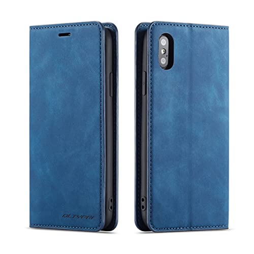 Housse iPhone XS portefeuille rabat bleu avec fonction stand