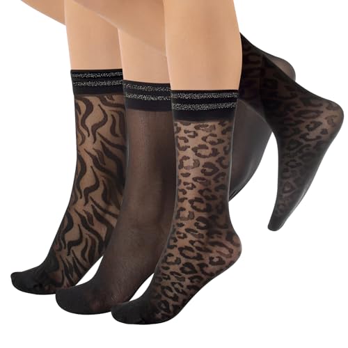 CALZITALY Pack 3 Pares de Meias Transparentes para Mulher, Vermelho, Mini Meias Brilhantes | Preto | Made in Italy, Tamanho único