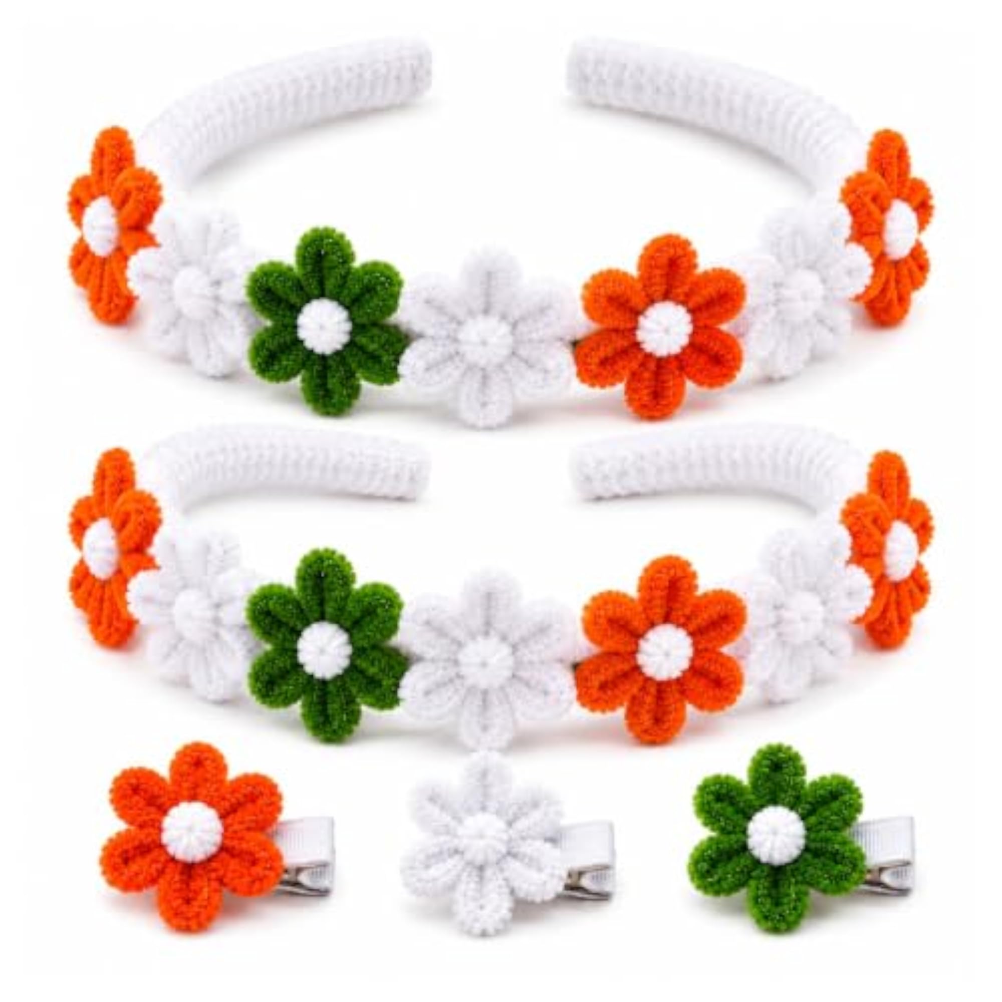 Handmade Tricolor Flower Headband with Matching Hair Clips