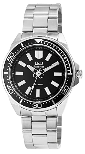 Q&Q Superior Herren-Uhr Edelstahl Leuchtzeiger 10 Bar Analog Quarz S374J205Y
