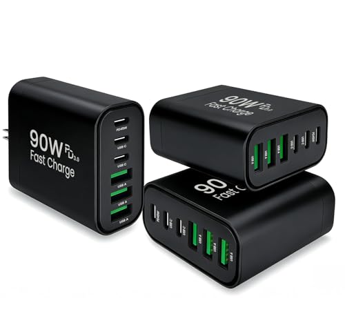 Image of 90W GaN USB C Charger Block [3 Pack],6-Port USB C Wall Charger Fast Charging 45W PD Power Adapter for MacBook Air /iPad Pro /iPhone 17Pro Max /Samsung Galaxy S24 Ultra /Tabs for Home Travel