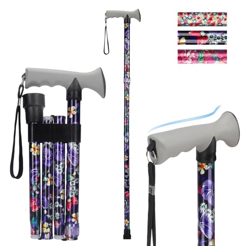 supregear Canne de Marche Pliante, Hauteur Réglable, Légère et Compacte, Pliable pour Voyage avec Poignée Souple, Aide à la Marche pour Personnes Âgées...