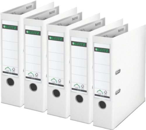 Leitz 1010-50 Qualitäts-Ordner Plastik-Cover (A4 breit| 5er Pack, weiß)