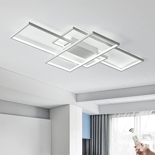 GEADI Dimmable Ceiling Light, 41.3in Flush Mount Ceiling Lamp Remote Control Modern Chandelier, 68W Square White Acrylic Close to Ceiling Light Fixtures for Bedroom Living Room by GEADI - Used condition - US$60.44