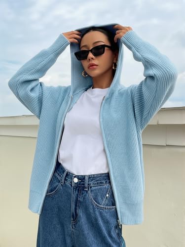 Image of SOLY HUX Zip Up Cardigan for Women Hooded Cardigan Sweater Knitted Drop Shoulder Fall Clothes Winter Hoodies Outerwear
