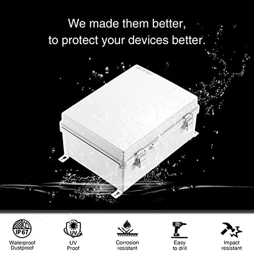 Qilipsu Hinged Cover Stainless Steel Latch 370X270X150Mm Junction Box With Mounting Plate, Abs Plastic Diy Electrical Project Case Ip67 Waterproof Dustproof Enclosure Grey (14.6"X10.6"X5.9") #TOP2