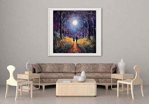 Image of Moohue Stamped Cross Stitch Kits for Adults Skull 14CT Pre Printed Cross Stitch Kits for Beginners (The Moon and Lovers)