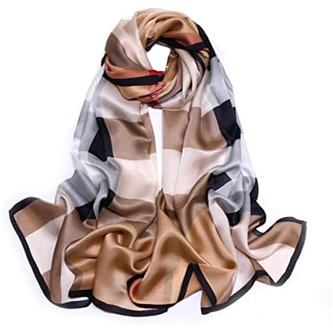 TITAKING Womens 100% Mulberry Silk Scarf Lightweight Fashion Outdoor Shawl Wraps 71"X35" (Khaki) Cover