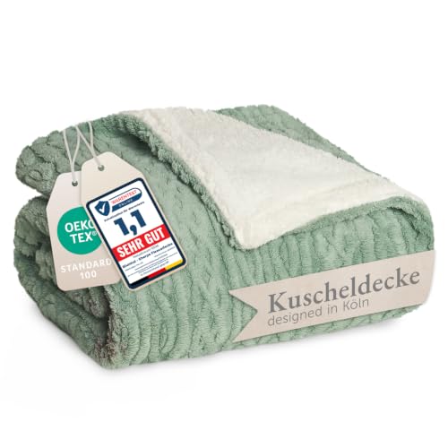 Blumtal Kuscheldecke 220x240 cm mit Zopfstrick-Optik - Oeko-TEX zertifizierte Mikrofaser Fleecedecke 220x240 cm mit weicher… – Ansicht 1