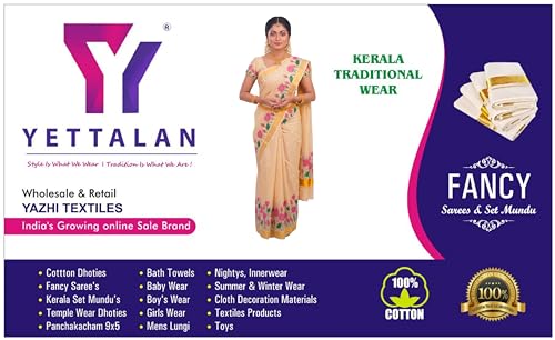 Image of Women's Mural Printed Kerala Gold Tissue Saree with Running Blouse Piece | Traditional South Indian Ethnic Saree for Festivals, Weddings & Special Occasions