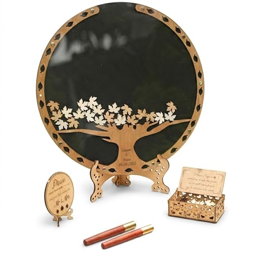 Image of Personalized Maple Tree Wedding Guest Book Alternative, Fall Leaf Drop Box