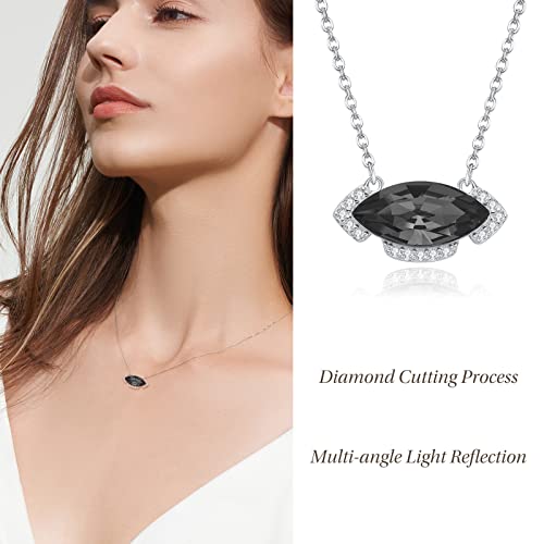 Aeneas Marquise Necklace Sterling Silver Marquise Black Tourmaline Necklace Black Crystal Pendant Jewelry Marquise Gifts For Women Girls #TOP2