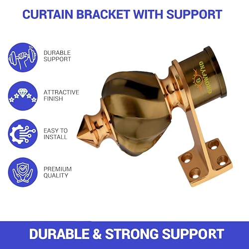 Image of Aluminium Antique Curtain Bracket Parda Holder Support 1 Inch Rod Pocket Finials Designer Door and Window Support Fittings (Pack of 1 Pair, Design 1)
