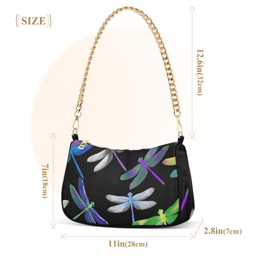 Zipper Hobo Evening Purse Multicolored Cartoon Dragonflies Designer Handbag Women Colorful Shoulder Bag with Chain Strap3